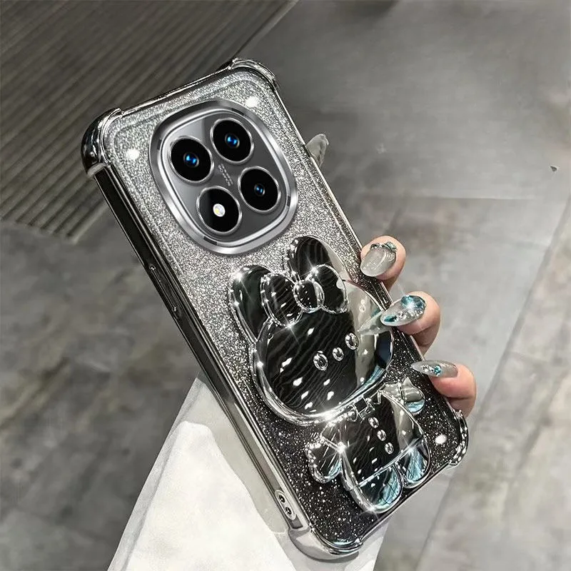 레드미 노트 14 프로 케이스 미러 홀더 글리터 충격 방지 커버 샤오미 레드미 노트 14 15 프로 플러스 15 15C 14C 4G 5G 케이스