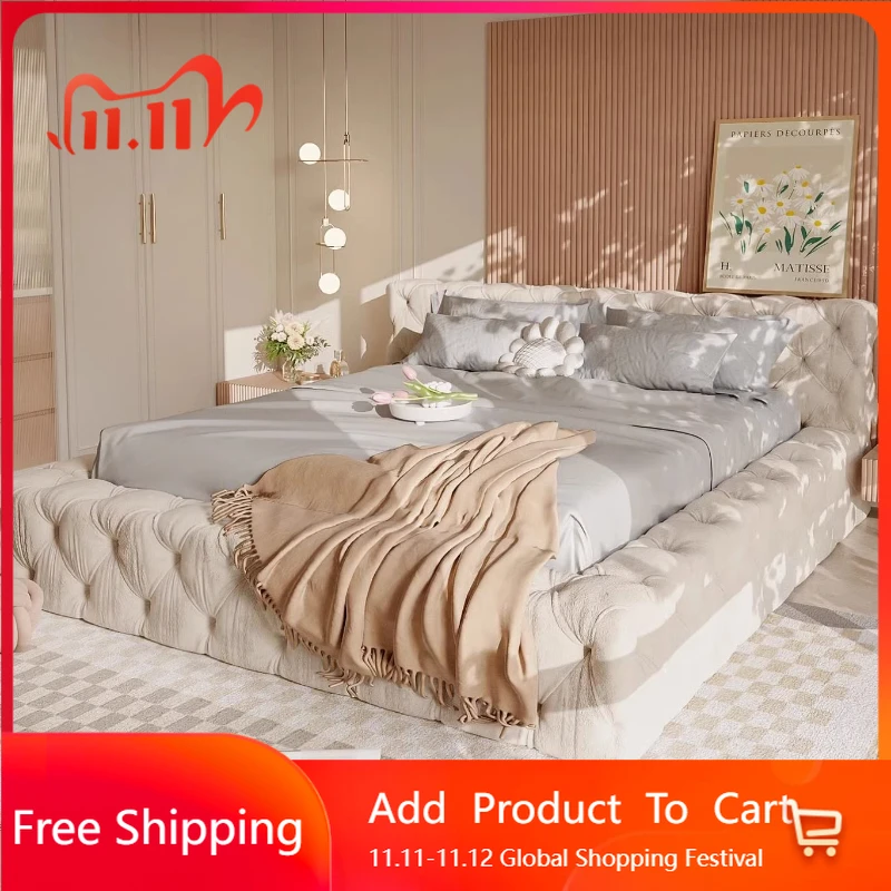 

Cream Simple Soft Bed Princess Tatami Home Wedding Master Bedroom Bed Aesthetics Confortable Cheap Muebles Bedroom Furniture