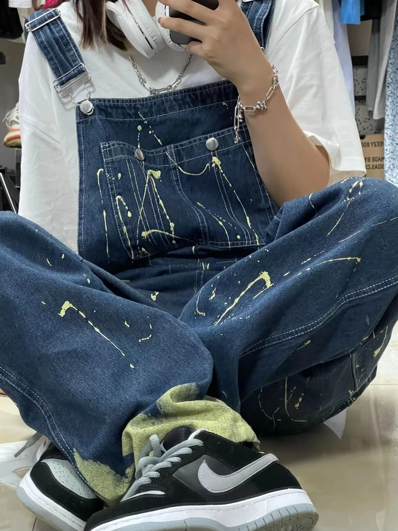 하이웨이스트 와이드 레그 데님 오버롤 여성 여름 스트릿 슬림 디자인 워크웨어 롱 팬츠 플로어 렝스 끈 팬츠