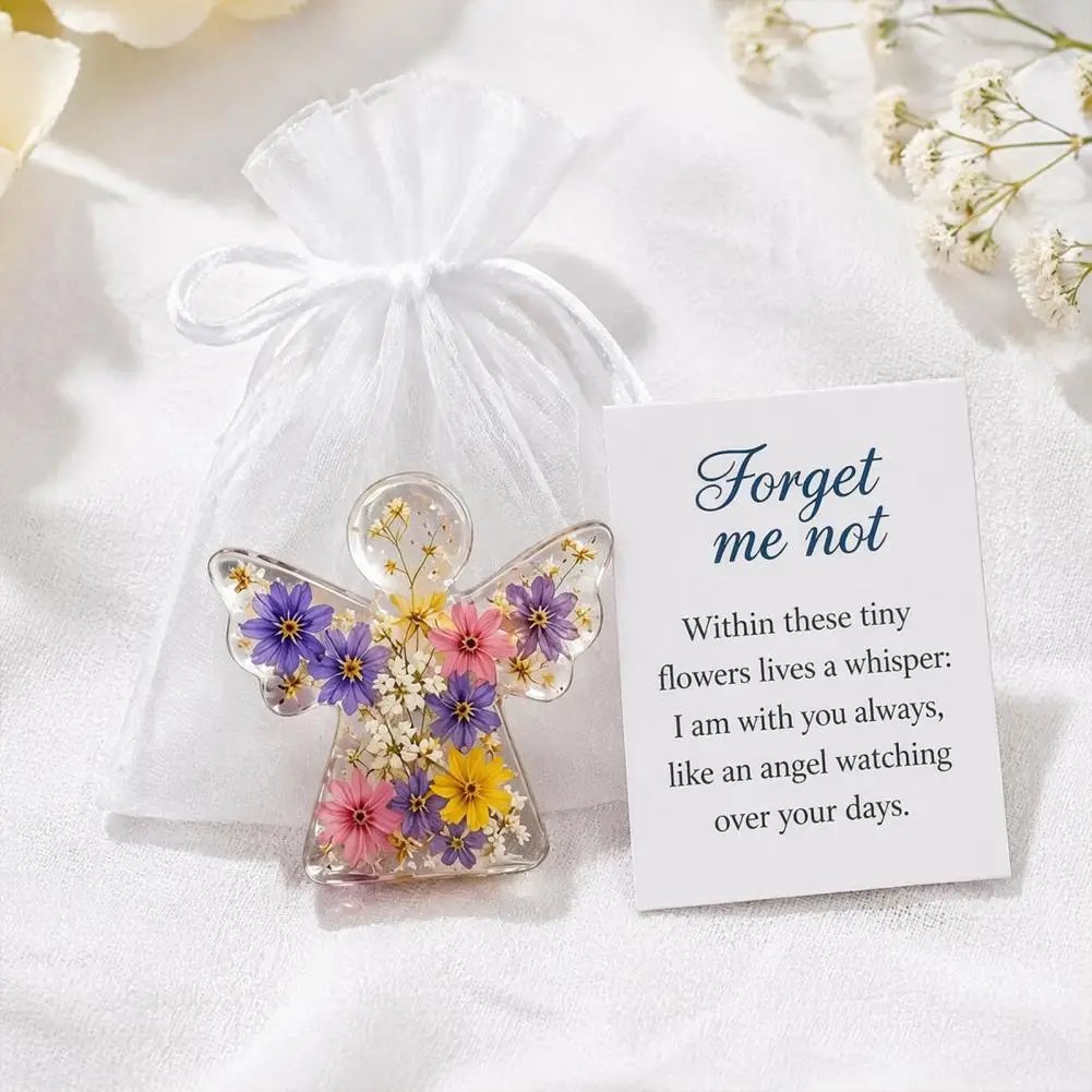 Handmade Floral Angel Ornament Forget-me-not Angel Ornament Forget Me Not Dried Flower Angel Keepsake Mini Acrylic Pocket Hug