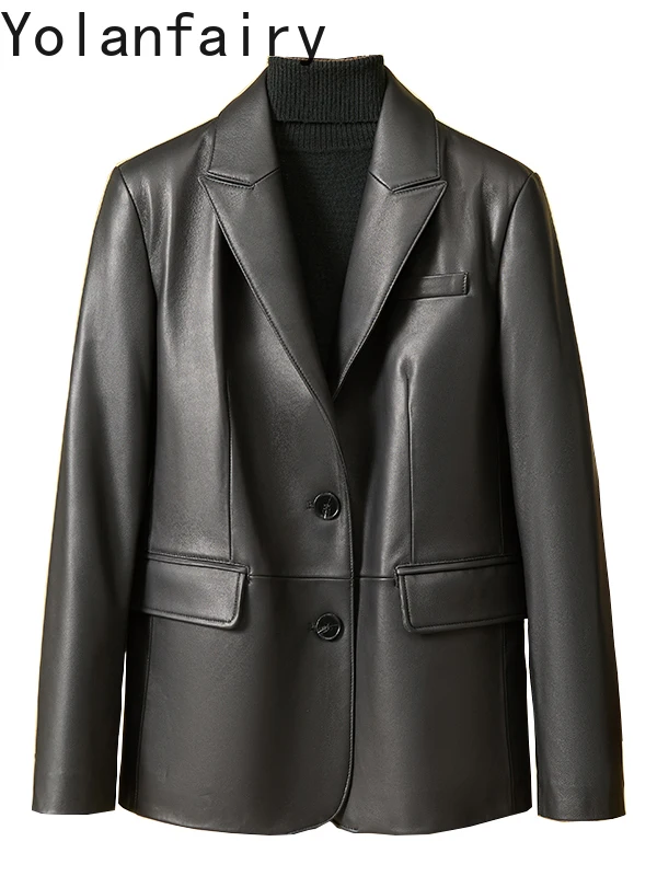 YOLANFAIRY Spring Autumn Real Leather Jacket Women Mid-length 100% Genuine Sheepskin Coat Slim-fit Women's Clothing Chaquetas