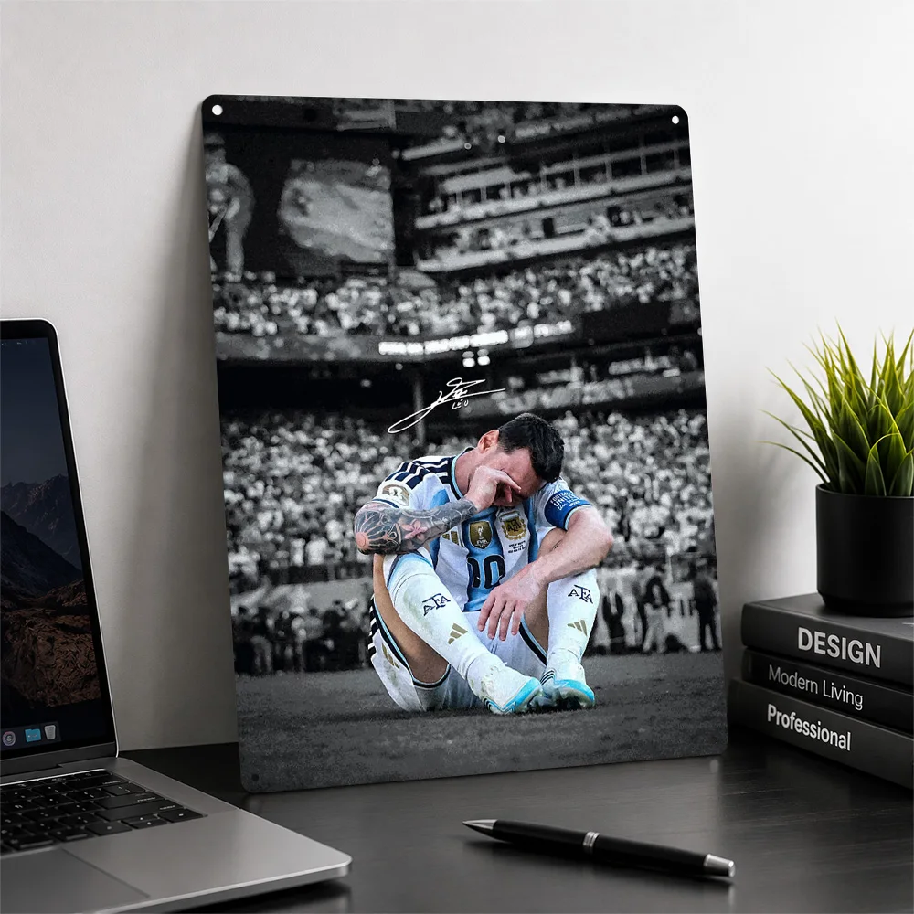 Lionel Messi Emotional Argentina Soccer Moment Personalized 3D Textured Metal Poster Wall Art Tinplate Sign for Funny Signs Tin