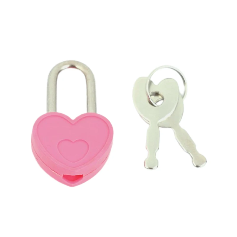 1Pc Plastic Hoesje Mini Hartvormige Hangsloten Mini Hangsloten Met 2 Sleutels Slot Voor Reis Sieraden Doos Dagboek Koffer