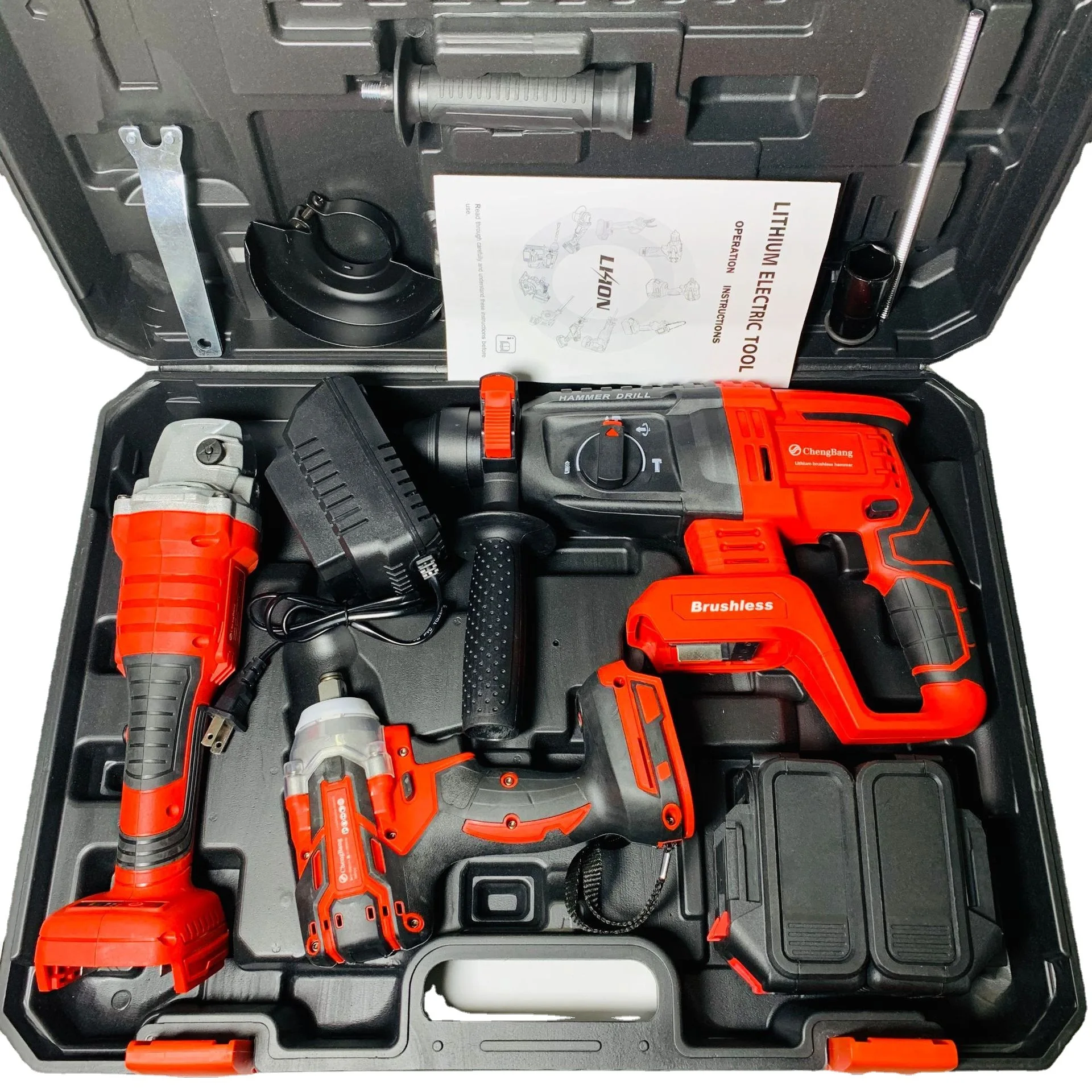 lithium electric brushless electric tools 3 red suit (electric wrench,125mm Angle grinder, electric hammer) makita battery