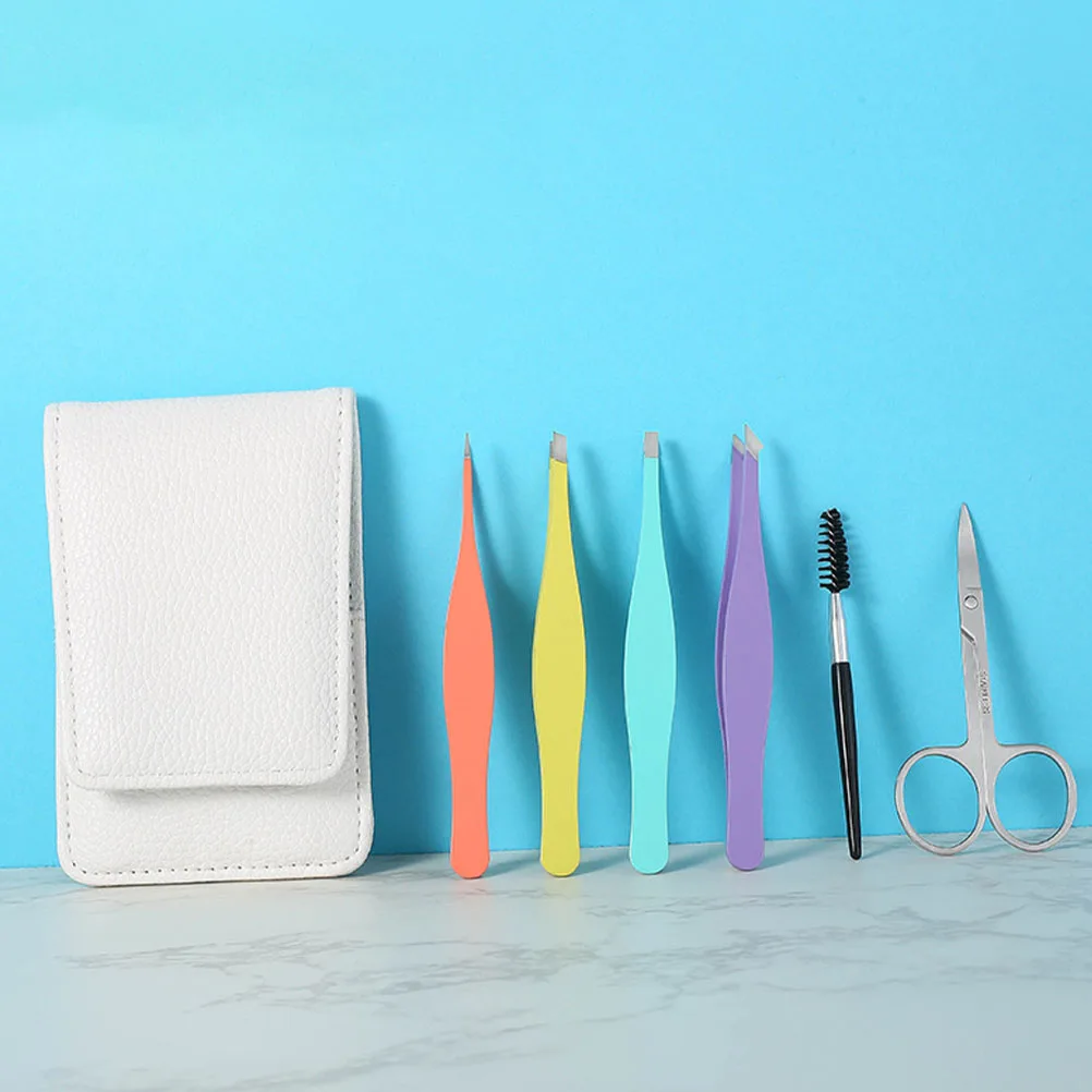 

1 set Colored Tweezers Set Women'S Stainless Steel Grooming Tools Compact Shaper Travel Eyebrow Scissors Makeup Supplies Nonslip