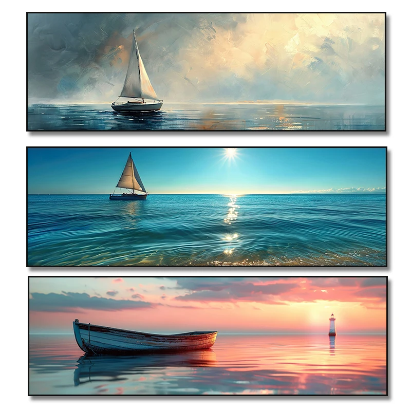 Vintage Sailboat Sailing Landscape Poster Canvas Printing Ocean Lighthouse Venice Italy Wall Art Picture Home Room Decor Cuadros