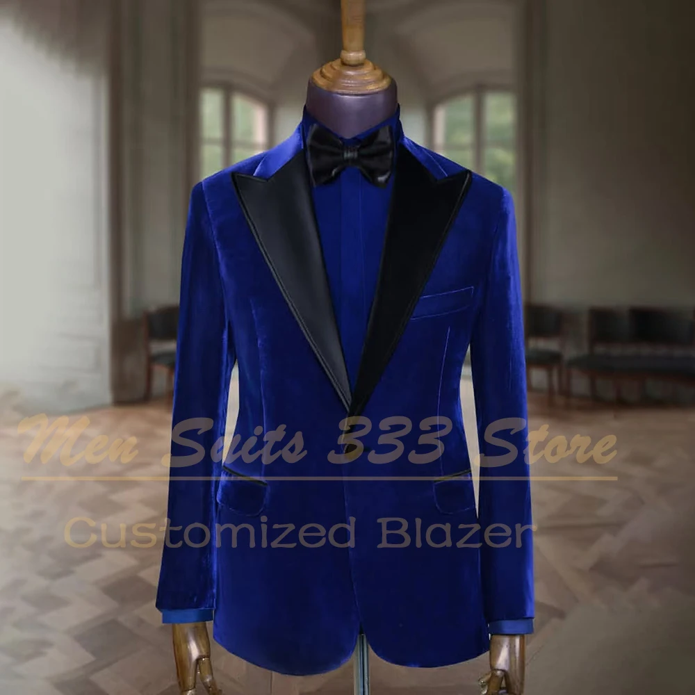 

Chic Men's Suits Elegant Blue Velvet 2 Piece Jacket Pants Sets High Quality Slim Fit Male Clothing Daily Customized Outfits