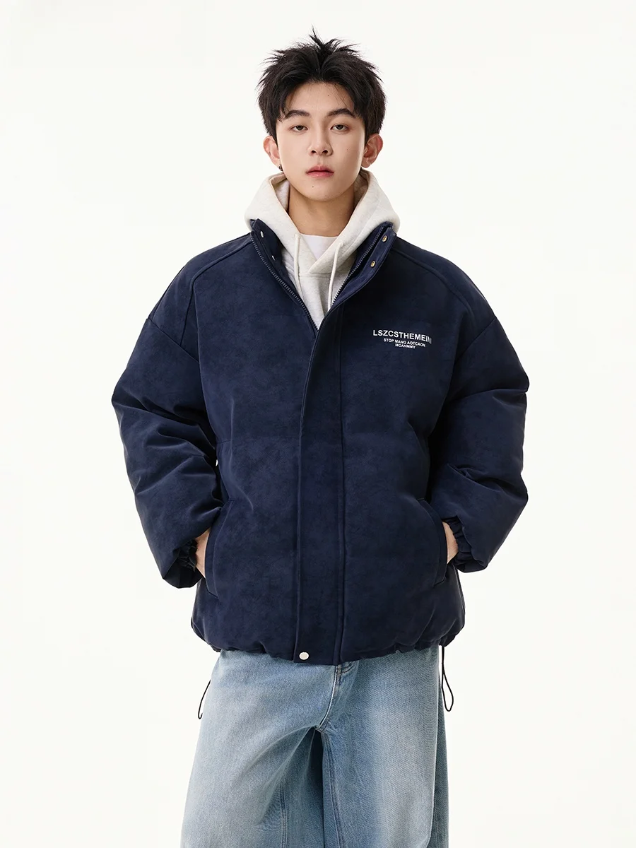 

Thiened Cotton Jaet Men's Autumn Winter Faion Brand Couple Warm Letter Cotton Coat Stand Collar Windproof Youth Sle