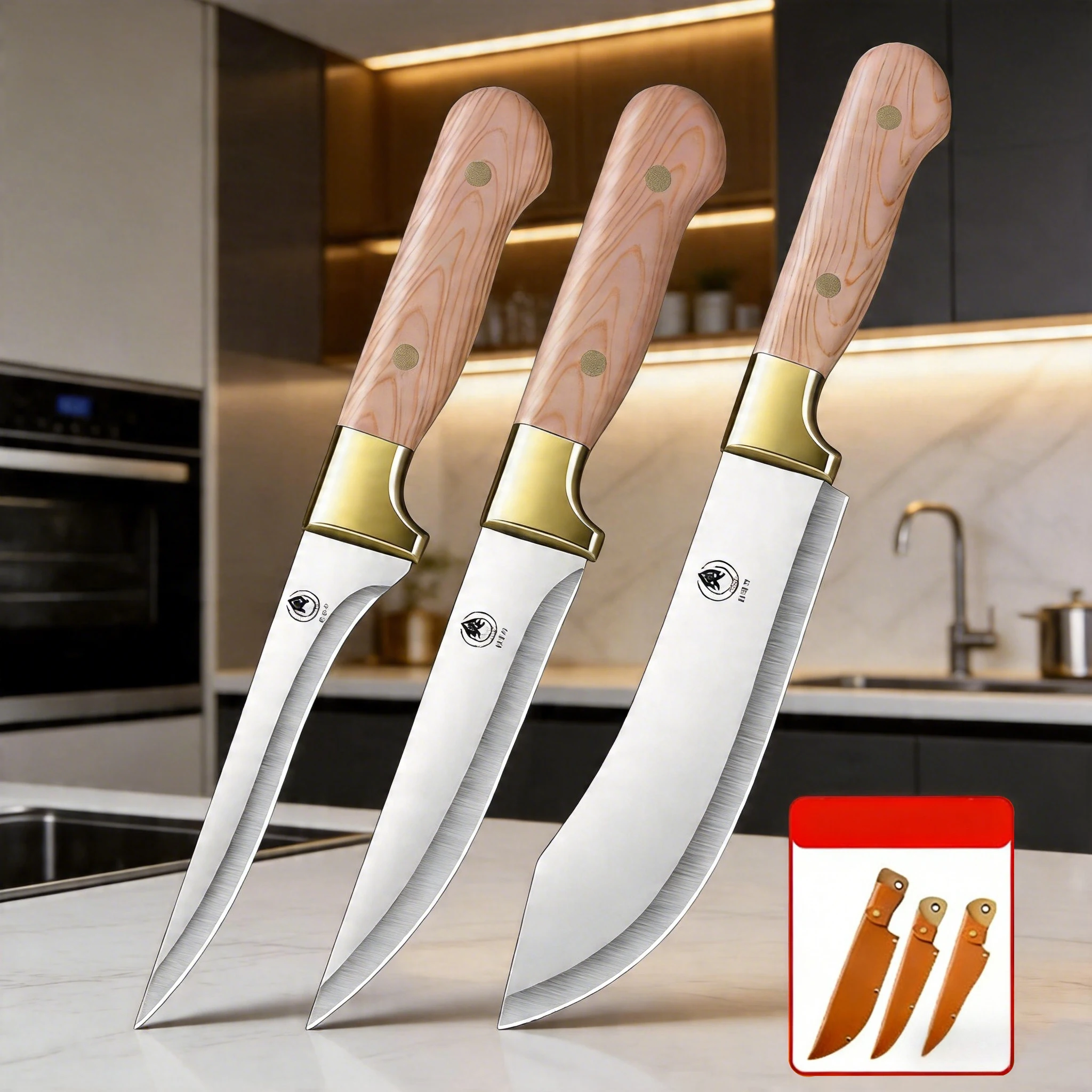 Professional threepiece butcher knife set Kitchen knives for beef pork and lamb with deboning cutting and multipurpose functions