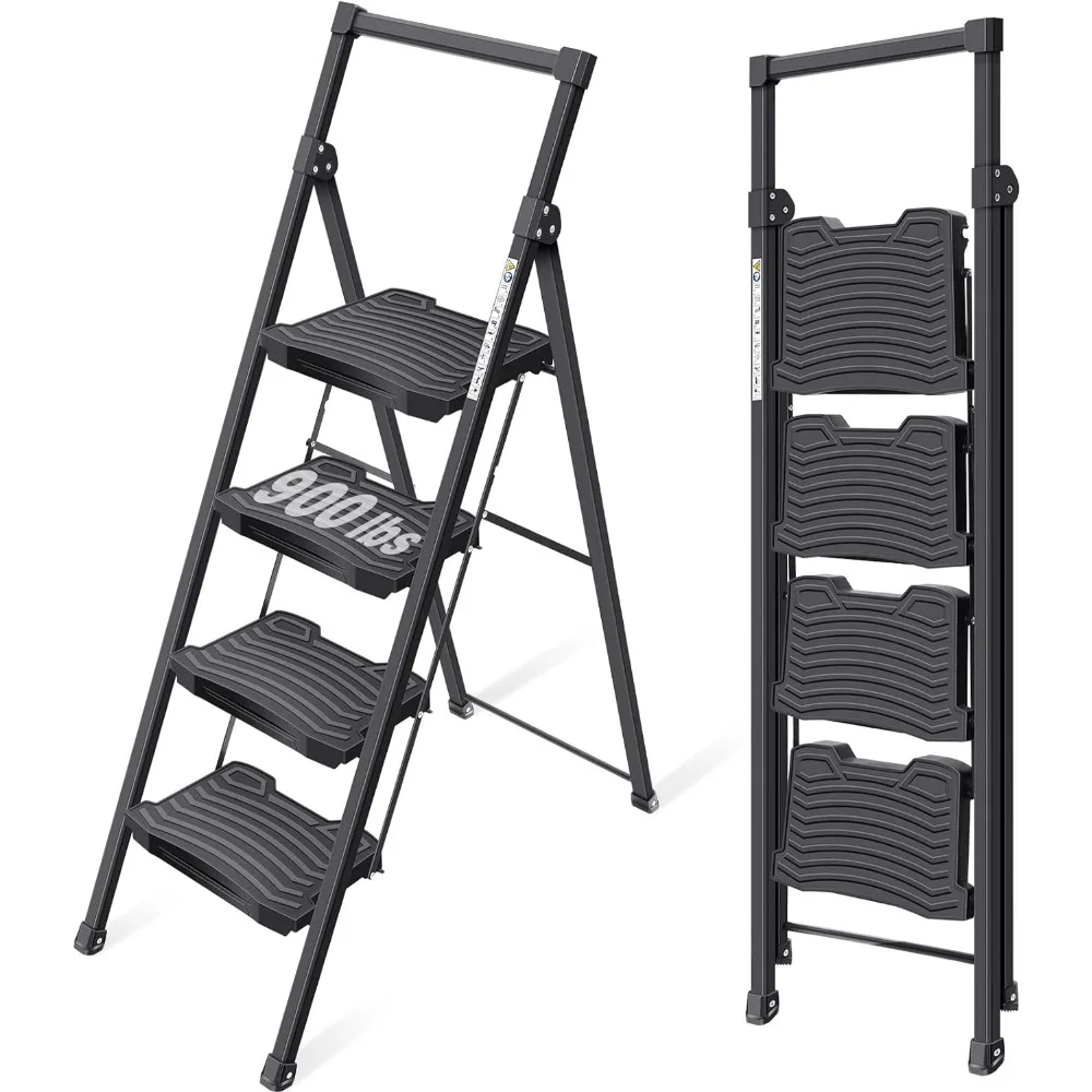 Step Ladder 4 Step Folding,4 Step Ladder with Anti-Slip Wide Pedal and Handrails,Lightwight Household Ladder, Pass 900L