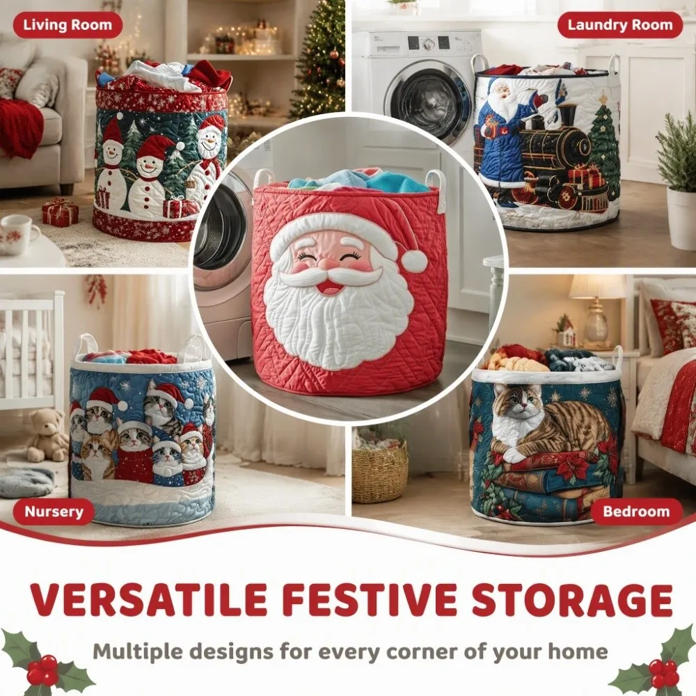 Holiday Rectangular Laundry Basket Storage Snowmen Design Laundry Bin Fabric Storage Basket Holiday 2