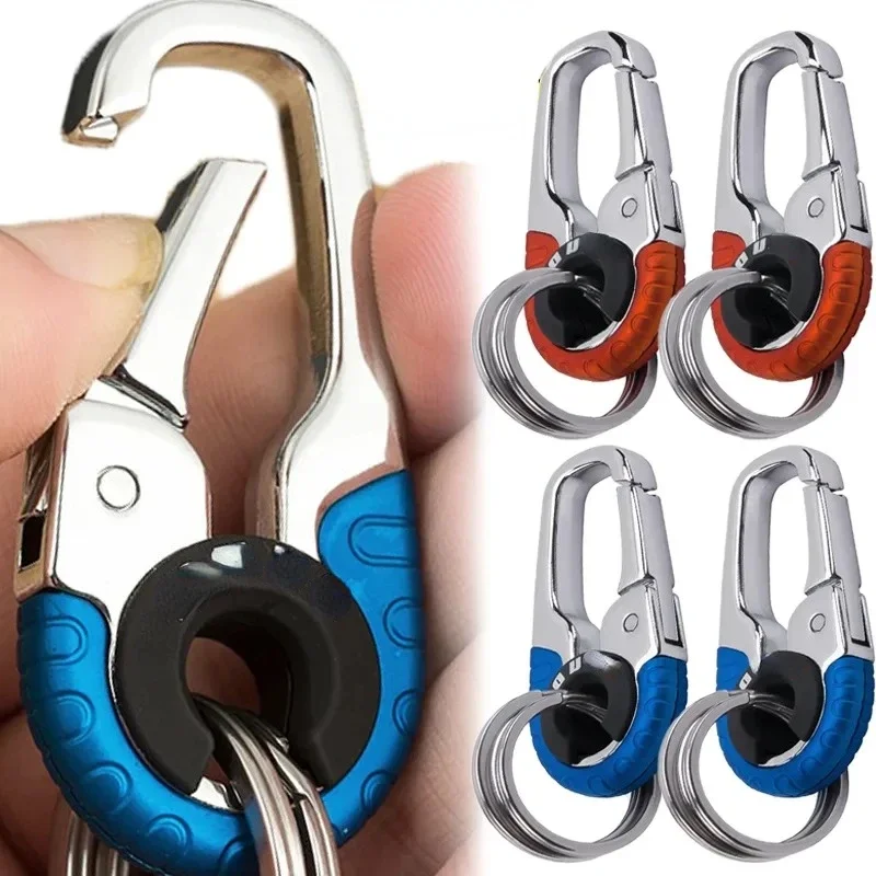 1/2pcs Men Car Keychain Hook Stainless Steel Buckle Outdoor Carabiner Climbing Double Ring Car Fishing Keyring Chains Accessorie