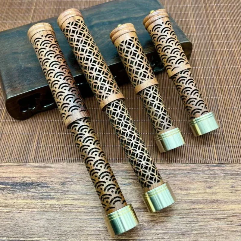 Retractable Wooden Vertical Incense Burner Hollow Water Ripples Pattern Design Incense Tool Home Office Soothing Aromatherapy