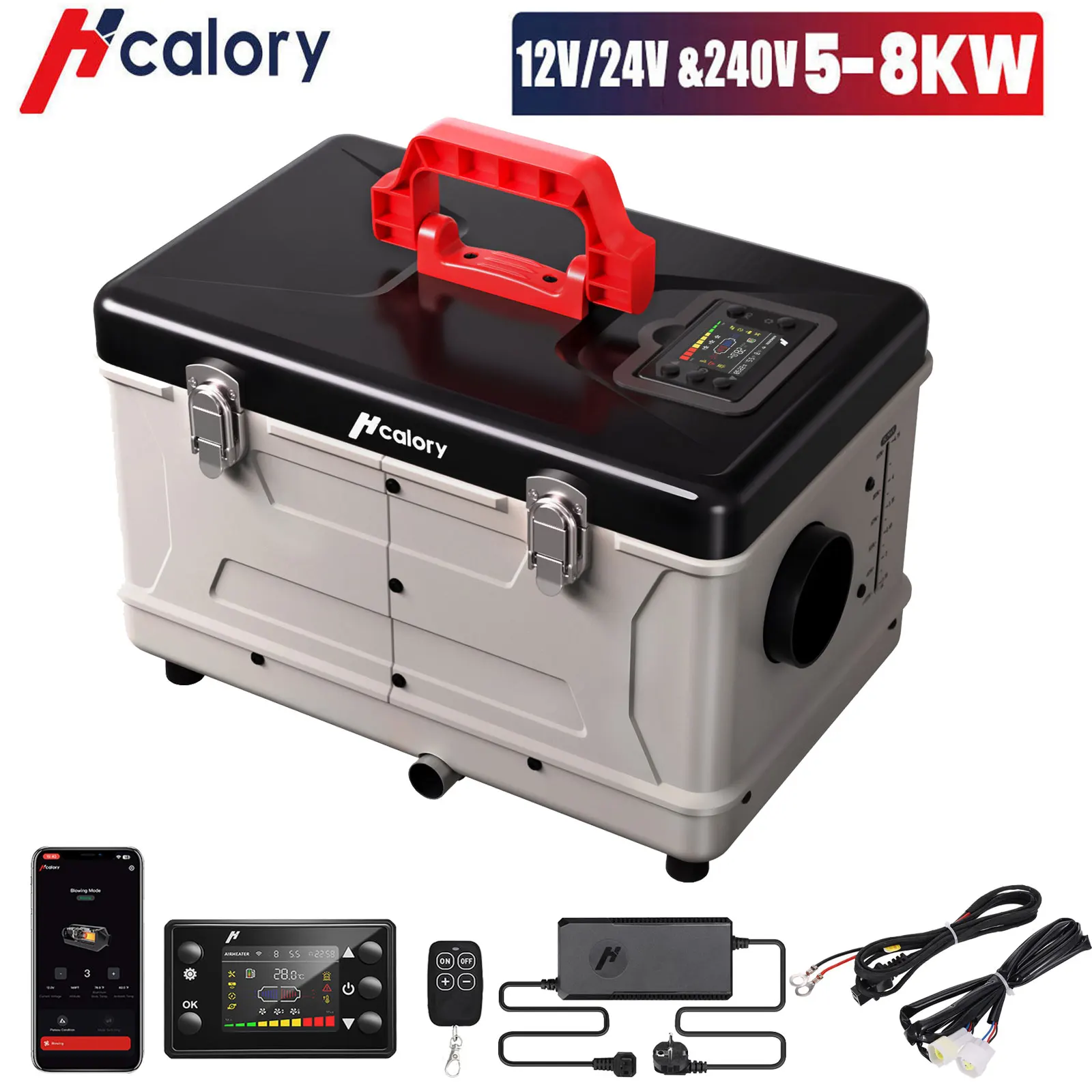 Hcalory 5-8KW Diesel Heater Portable Diesel Air Heater DC12V/24V & AC240V All in One Fast Heating with App Smart Control