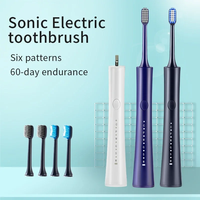 

Sonic Electric Toothbrush Adult Timer Brush IPX7 Waterproof 6 Modes USB Charger Rechargeable Tooth Brushes Replacement Heads Set