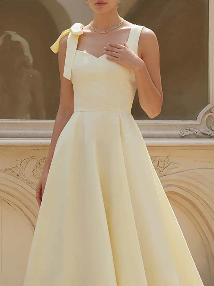 Vestido Longo Sólido Elegante e Moderno com Decote Ombro a Ombro e Alças na Cintura, Modelo A-Line Sem Mangas com Bolsos, Coleção 2026 para Mulheres