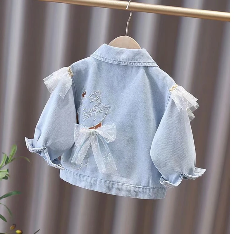 Children\'s Denim Jackets Girl Trench Jean Lace Jackets Girls Kids Lace Clothing Baby Coat Spring Autumn Windbreaker 2022