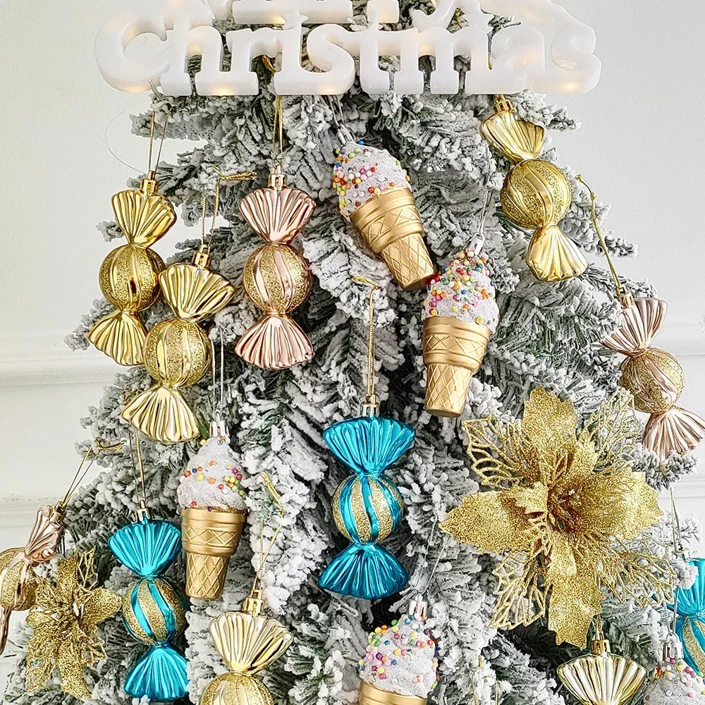 1Box Christmas Ball Ornament Balice Ice Cream Candy Shapes Xmas Tree Hanging  Pendants Home Party Navidad Christmas Decor 2024