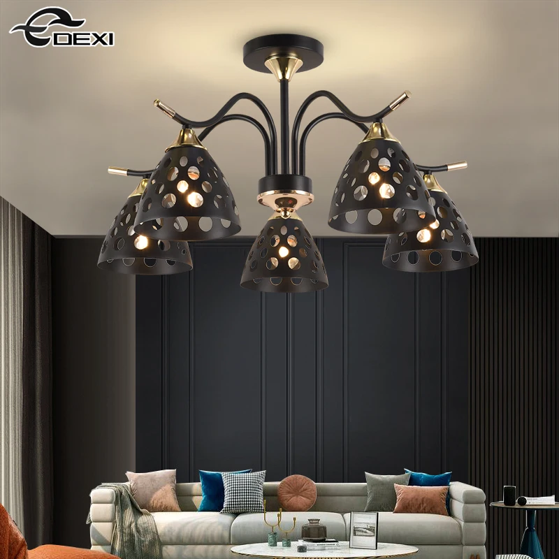 

New Nordic Bedroom Dining Hall Hollow Out Chandelier Living Room Office Chandelier Cafe Villa Lighting Lamp Iron Lantern E27