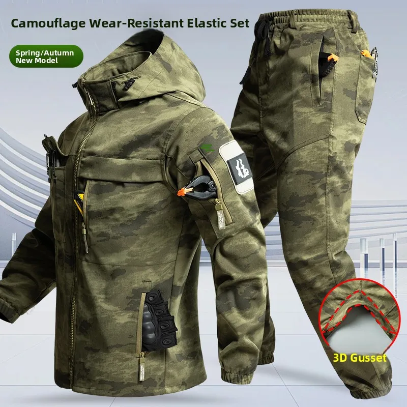 

Thiened Camouflage Workwear Set Men's Casual Outdoor Tactical Labor Protection Suit Spring Autumn Wear Resistant Dirt Easy ...