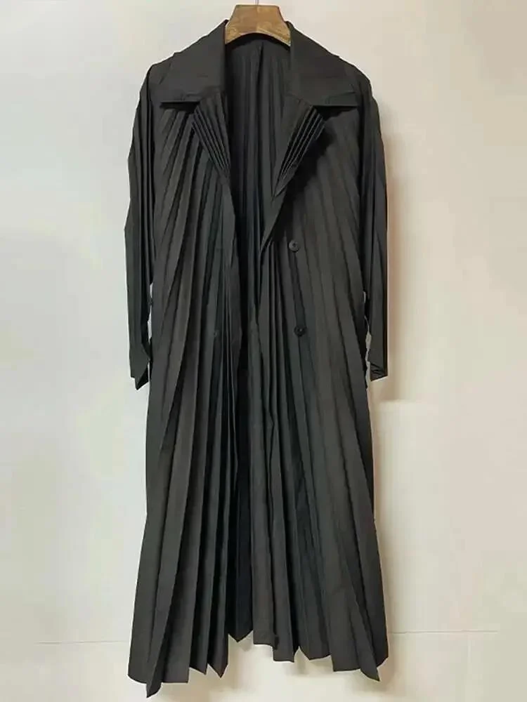 

Pleated Lapel Windbreaker Women Single Breasted Full Sleeve Lace-up Solid Color Vintage Style New 2026 Trench Coats 17GVPV0