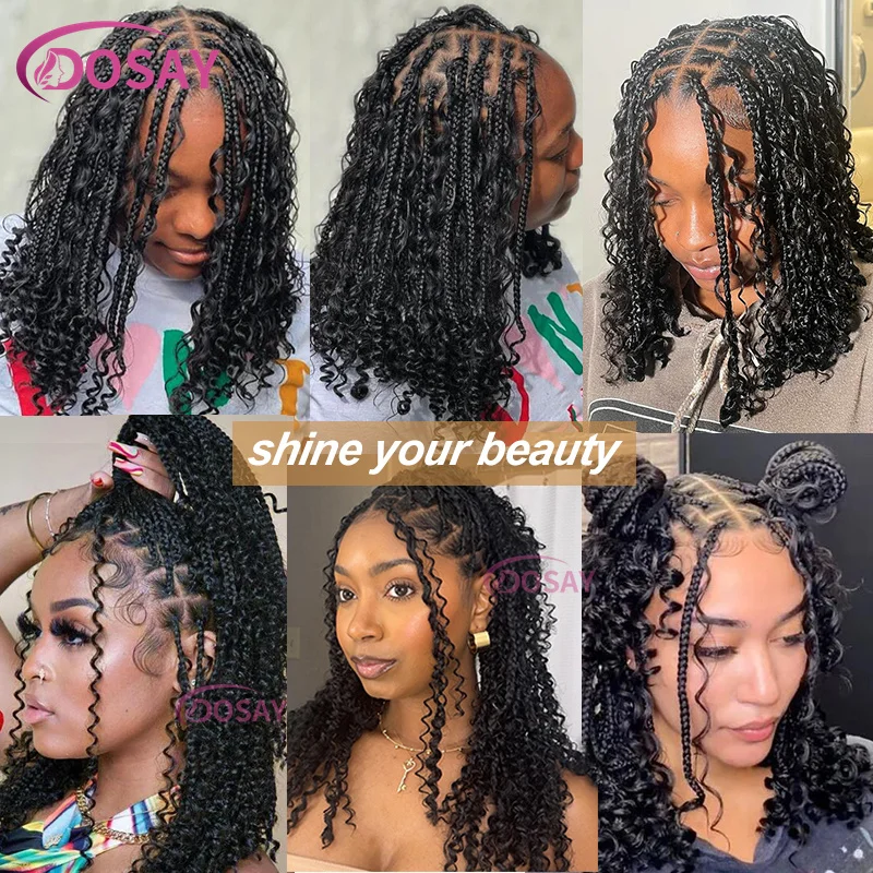 วิกผมสังเคราะห์ลอนสั้น 360 ลูกไม้เต็มรูปแบบ Boho Braids วิกผม 12 นิ้ว Knotless Braided Wigs เทพธิดากล่อง Braid วิกผม Pre-Pluck ผมเด็ก