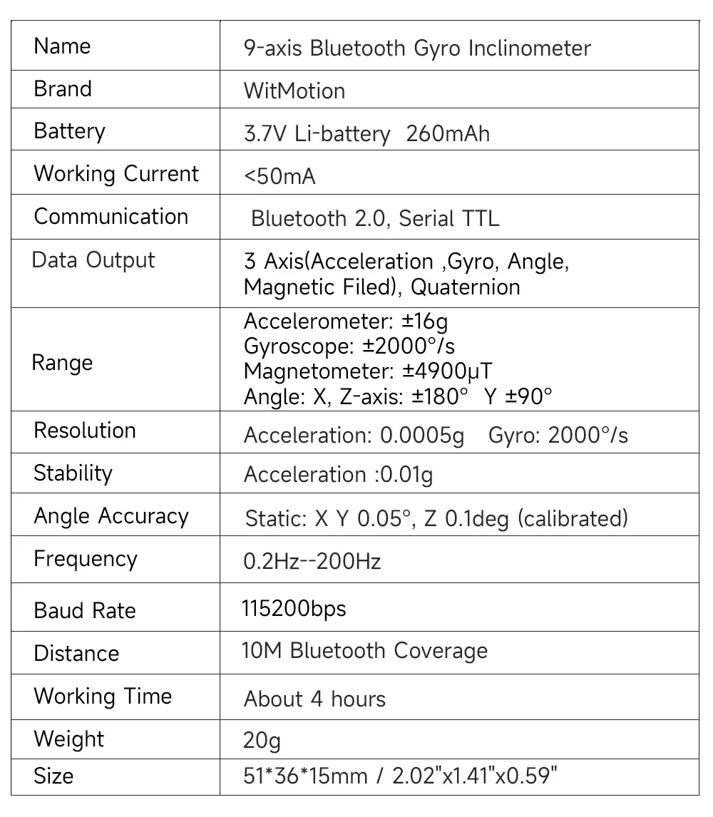 Bluetooth Accelerometer BWT901CL 200Hz MPU9250 AHRS 9-Axis Gyroscope+Angle(XY 0.05° Accuracy)+Magnetometer with Kalman Filter