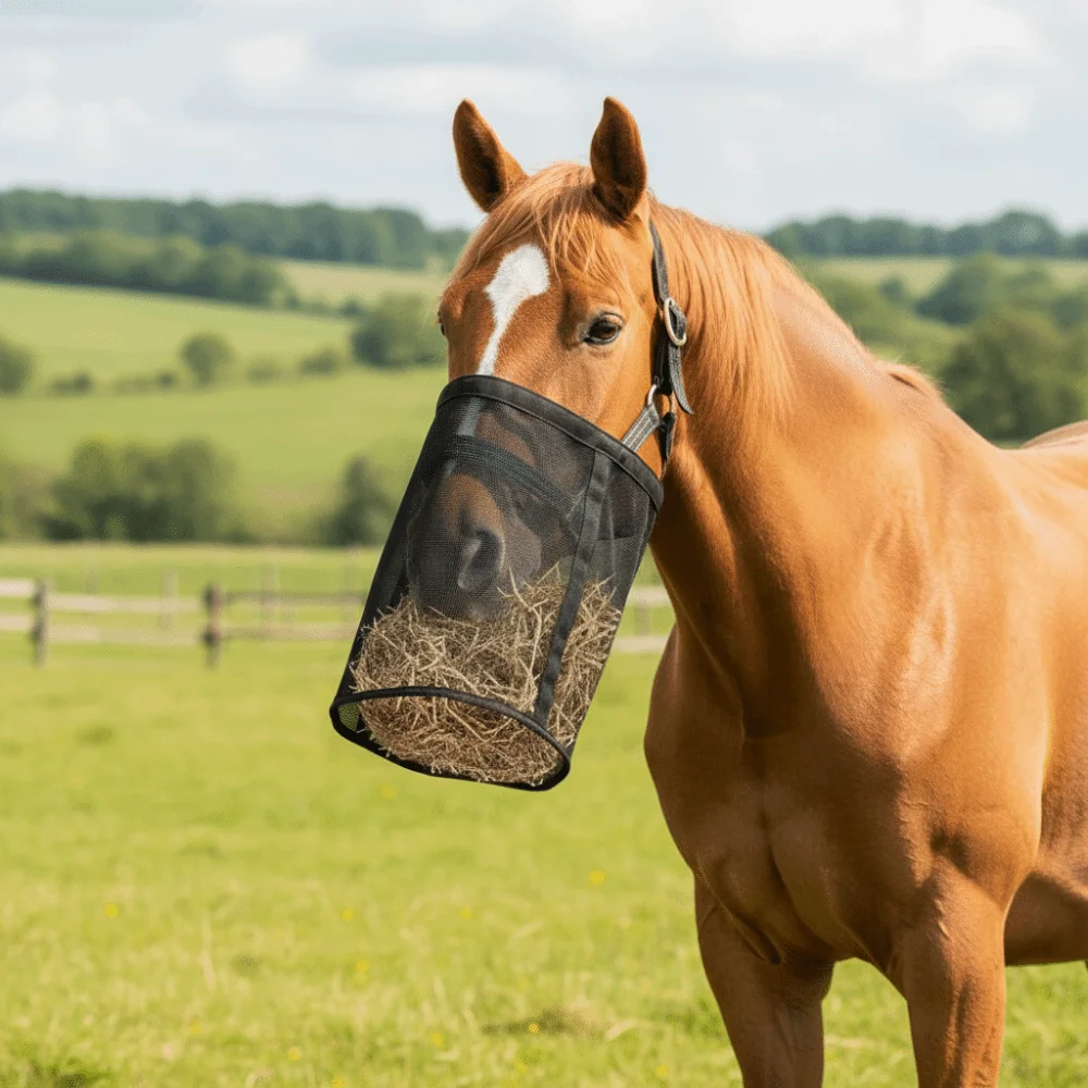 Bolsa de Alimentación para Caballos Multicolor a Prueba de Fugas, Muserola Elástica Ajustable, Malla Transpirable para Heno