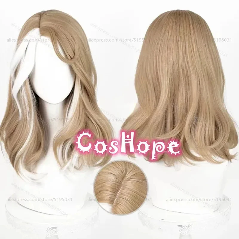 e,4;v'6\k/Barmaid Demi Bourbon 42cm Medium Long Linen Gold White Highlights Wig Cosplay Anime Heat Resista5;g'8.n/3\ view 2