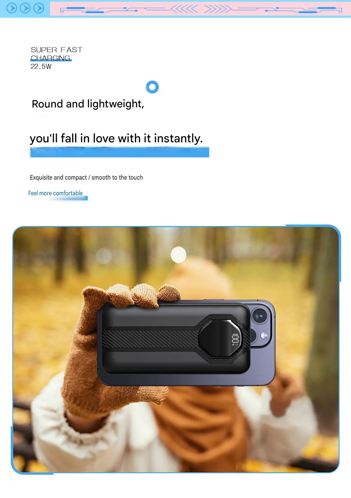 20000mAh Power Bank with Digital Display Built-in Cable Fast Charging Portable Charger 3C Certified Super Fast Charge Large Capacity External Battery Pack Airplane Friendly for Travel Smart Phone view 5