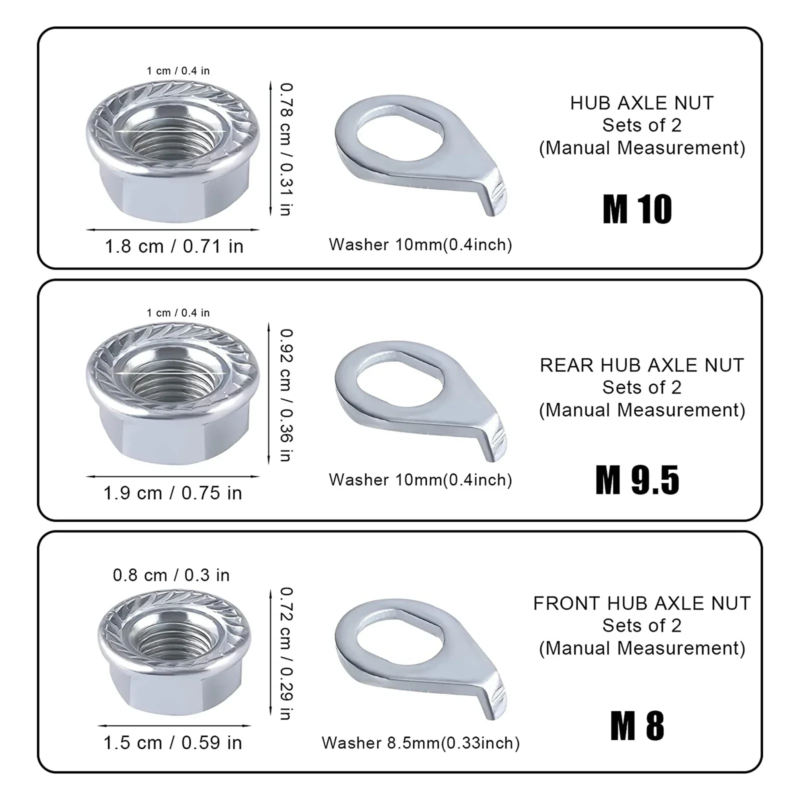 E-bike Hub Motor Nuts Safety Washer Front Rear Hub Carbon Steel M8/M9.5/M10 Lock Nut For 250-1000W Motors Electric Bicycle Parts