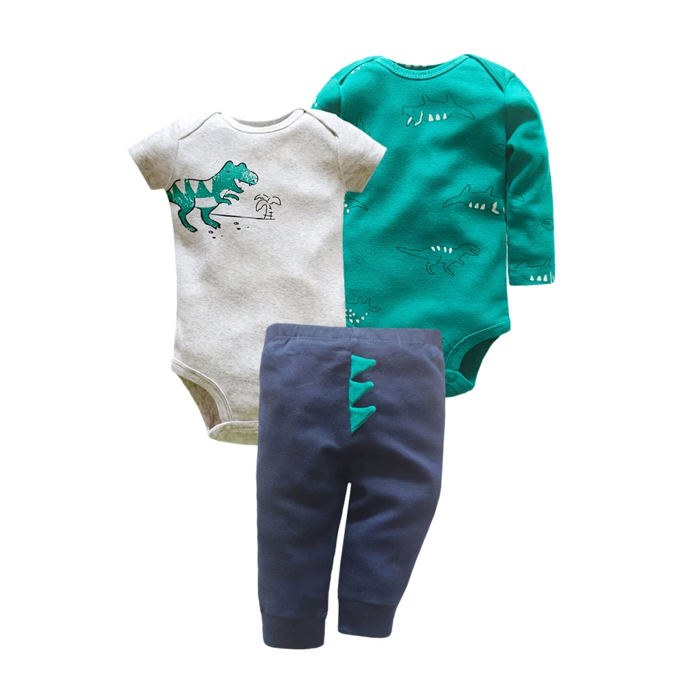 3Pcs/Set Baby Boys Clothes Cartoon Dinosaur Romper Bodysuit Tops + Pants Toddler Infant Clothing Sets Spring Autumn Outfits