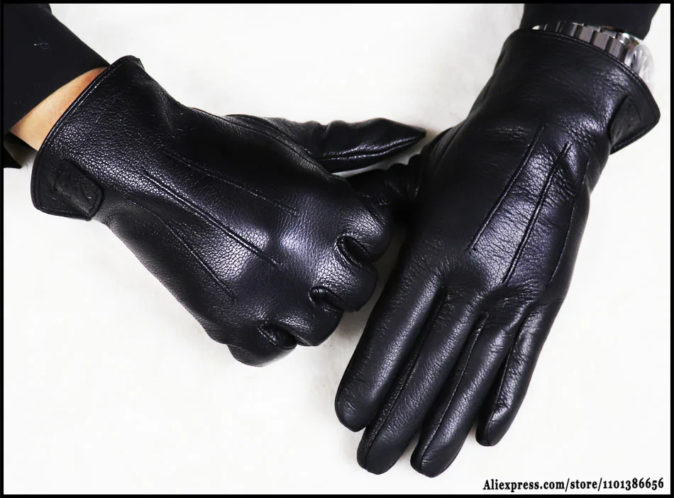 Hochwertige Herren-Lederhandschuhe, Hirschleder-Textur-Ziegenlederhandschuhe, winterwarme Flanellwolle, die mit dünnen und dicken Lederhandschuhen gestrickt ist, Fahrrad- und Fahrlederhandschuhe – Detail 18