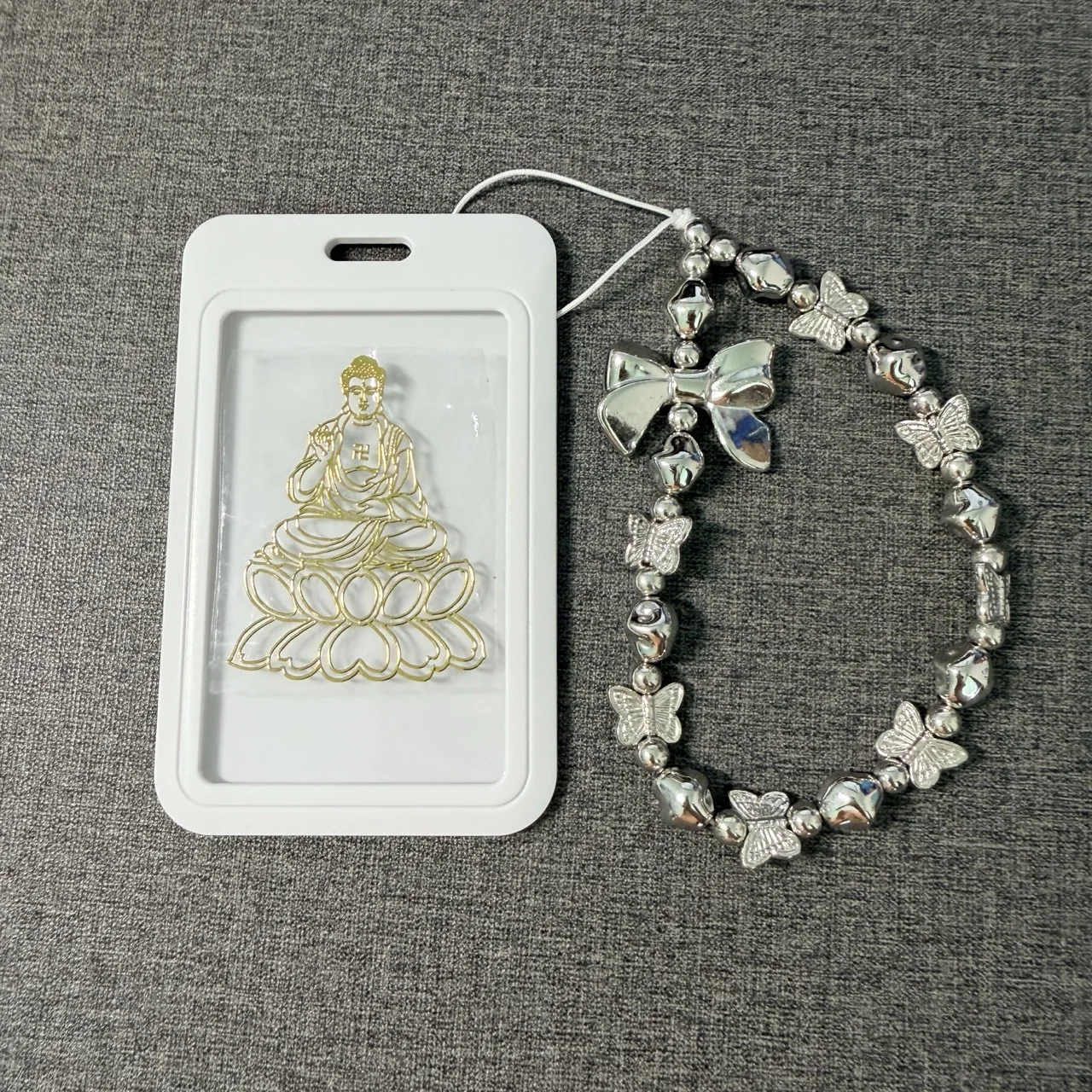 Bow Buddha Pattern Metal Phone Sticker Anti-lost Lucky Card Holder