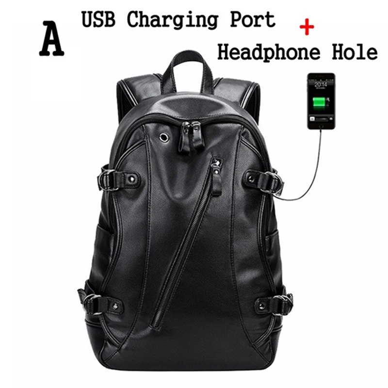 Men Backpack External Usb Charge Waterproof Backpack Fashion Pu Leather Travel Bag Casual School Bag Leather Bookbag