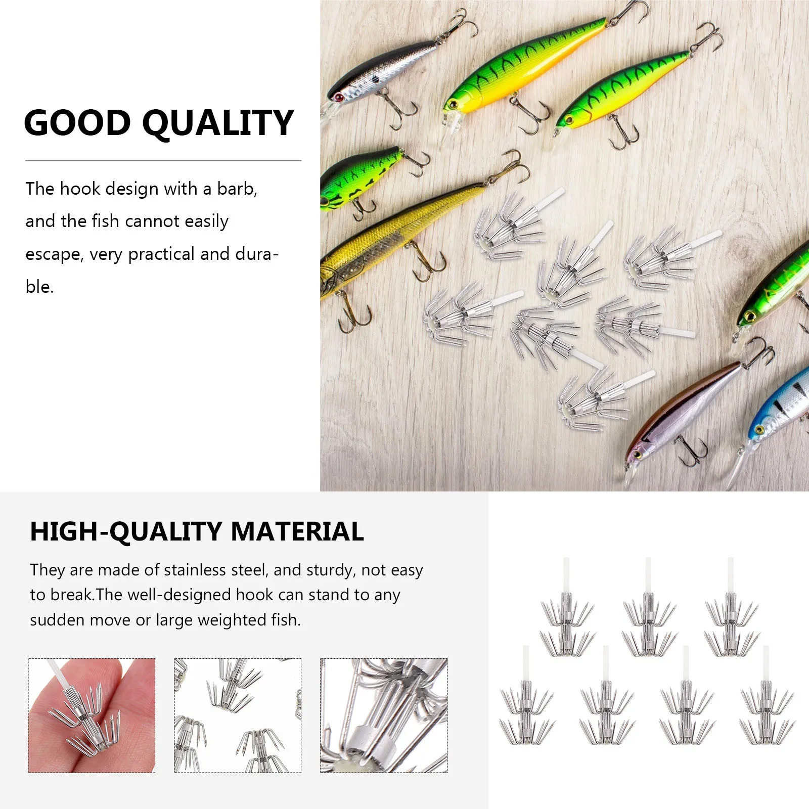 

7pcs Stainless Steel Umbrella Hooks Durable Luminous Octopus Claw Fishing Gear Small Size Moderate Weight Barbed Design
