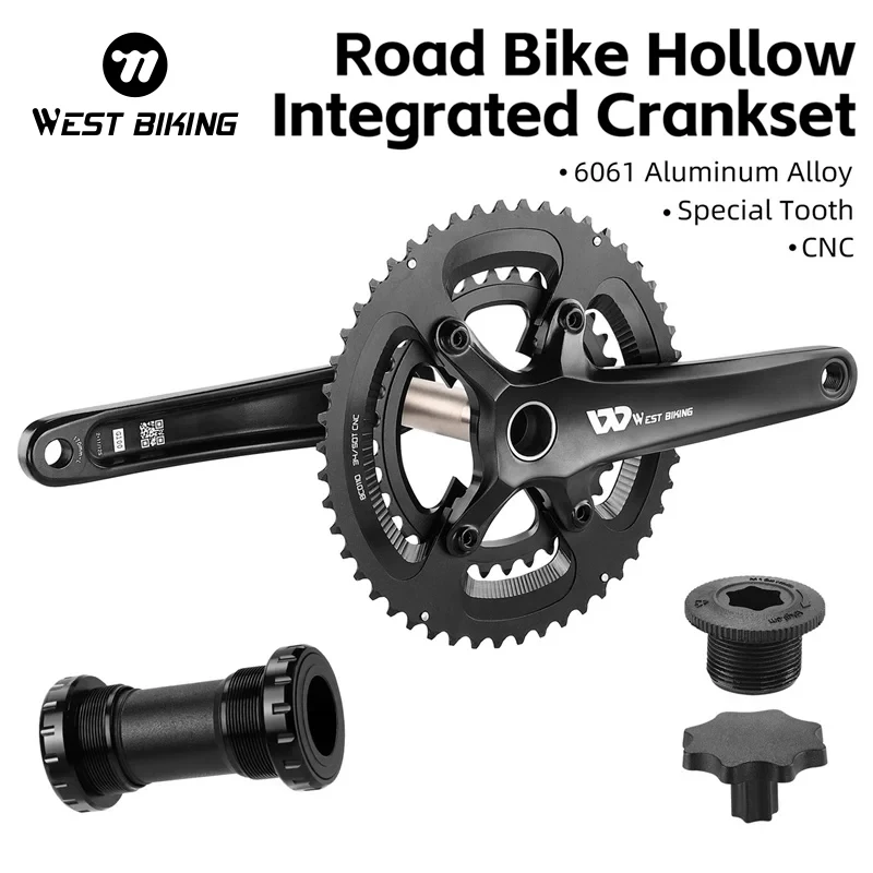 WEST BIKING Road Bike Crankset With Bottom Bracket 6061 Aluminum Alloy 34T-50T Hollow Integrated Bicycle Crankset Bike Parts