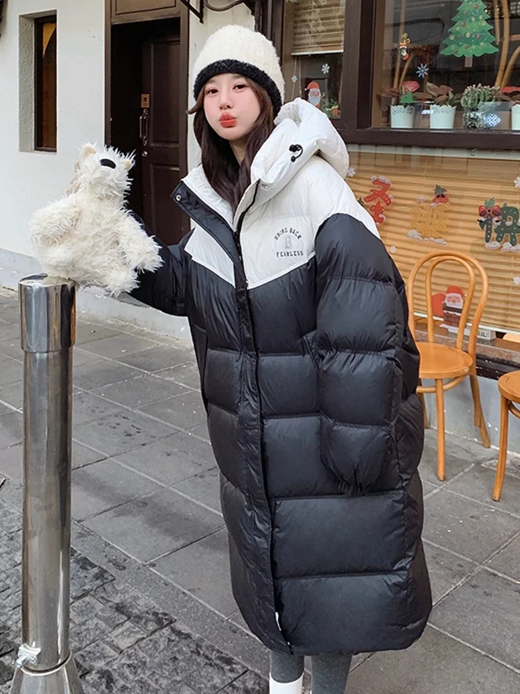 

Winter Jackets Woman 2024 Coats Down Patchwork Color Clash Monogrammed Puffer CoatsThickened Warm Long Women's Down Jacket