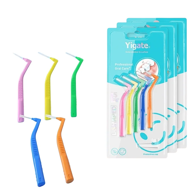 5 Teile/paket L-Form Interdentalbürste Für Dental Kieferorthopädie Sauber Zwischen Zähne Reinigung Werkzeug Weiche Mini Zahnbürste + Staub Abdeckung