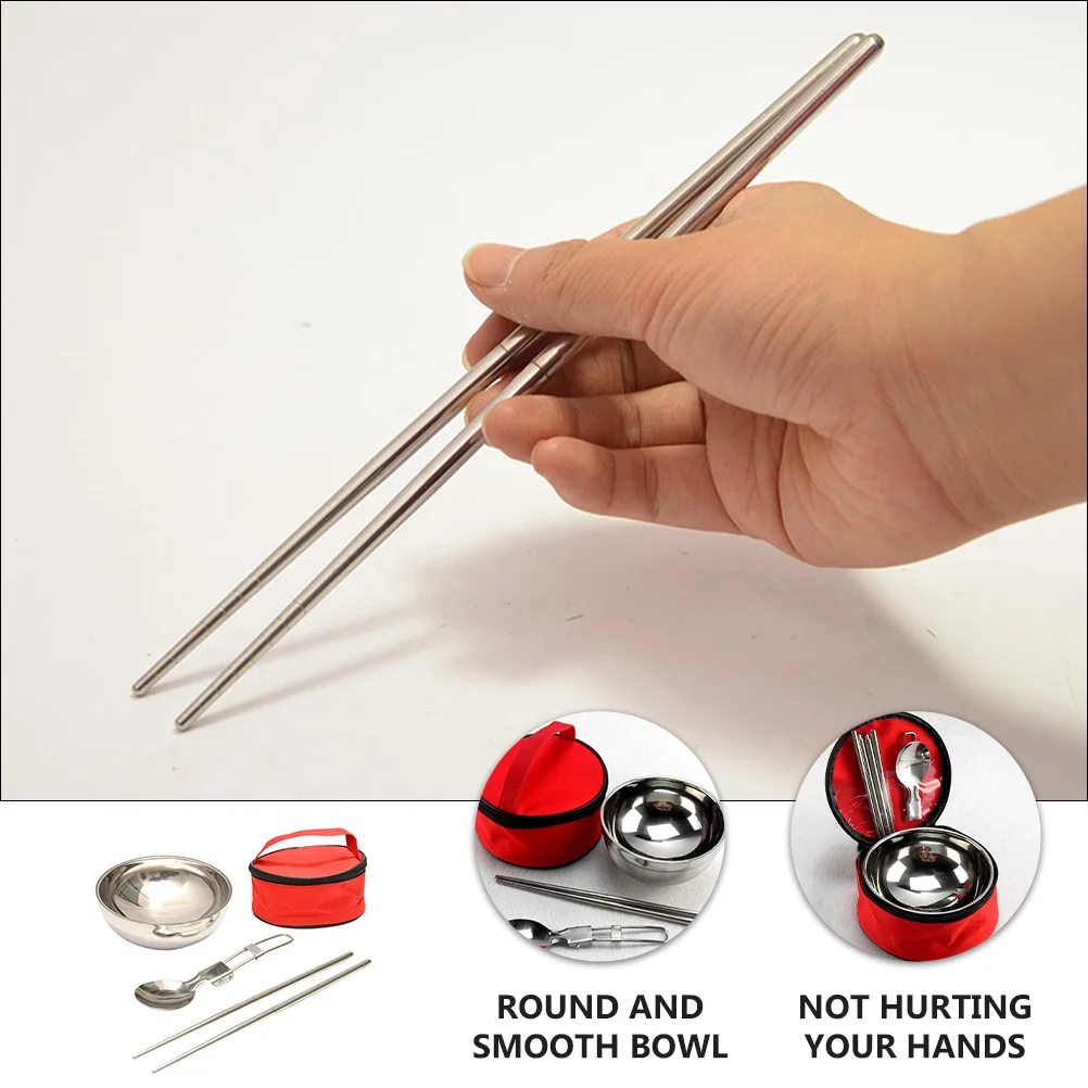 

1Set Stainless Steel Folding Spoon Chopsticks Bowl Camping Picnic Outdoor Kitchenware Travel Tableware Cutlery Set