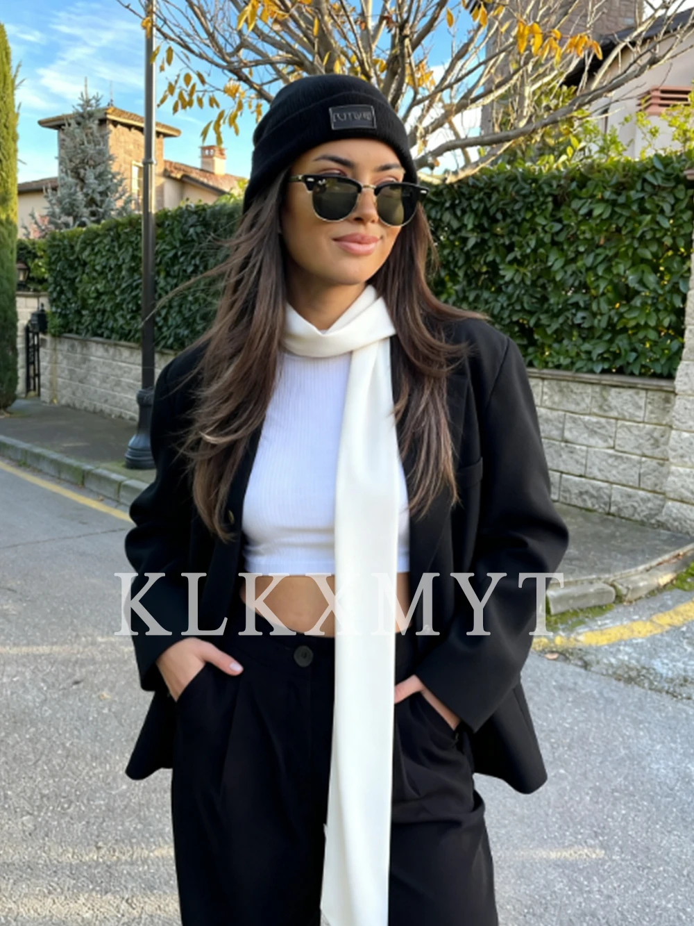 Women's Suit Jackets 2025 Autumn Winter New Fashion Solid Color Scarf Collar Suit Jacket Female High Street Elegant New Coats