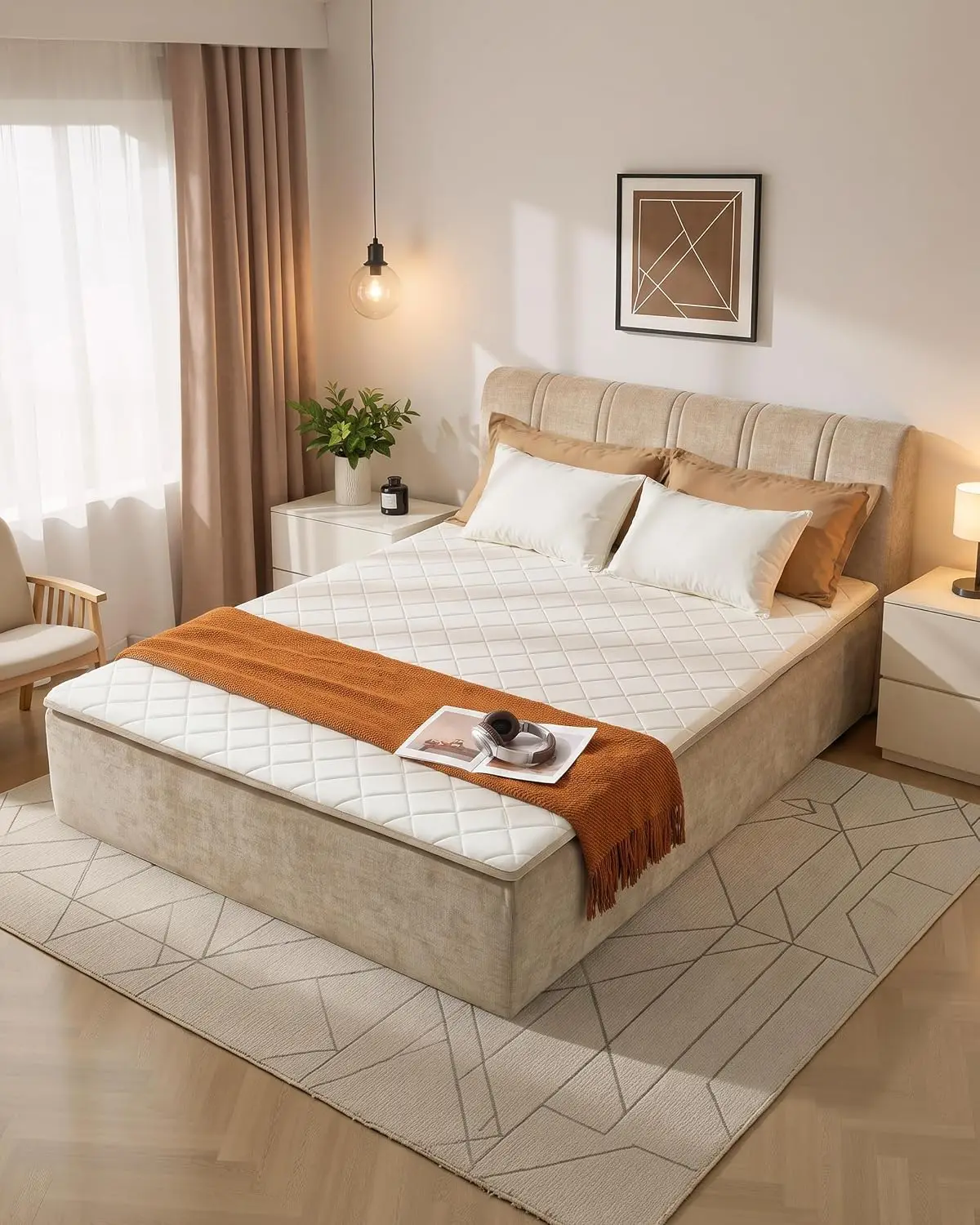 Queen Boneless Bed Frame & Mattress No Assembly Cloud Bed Customized