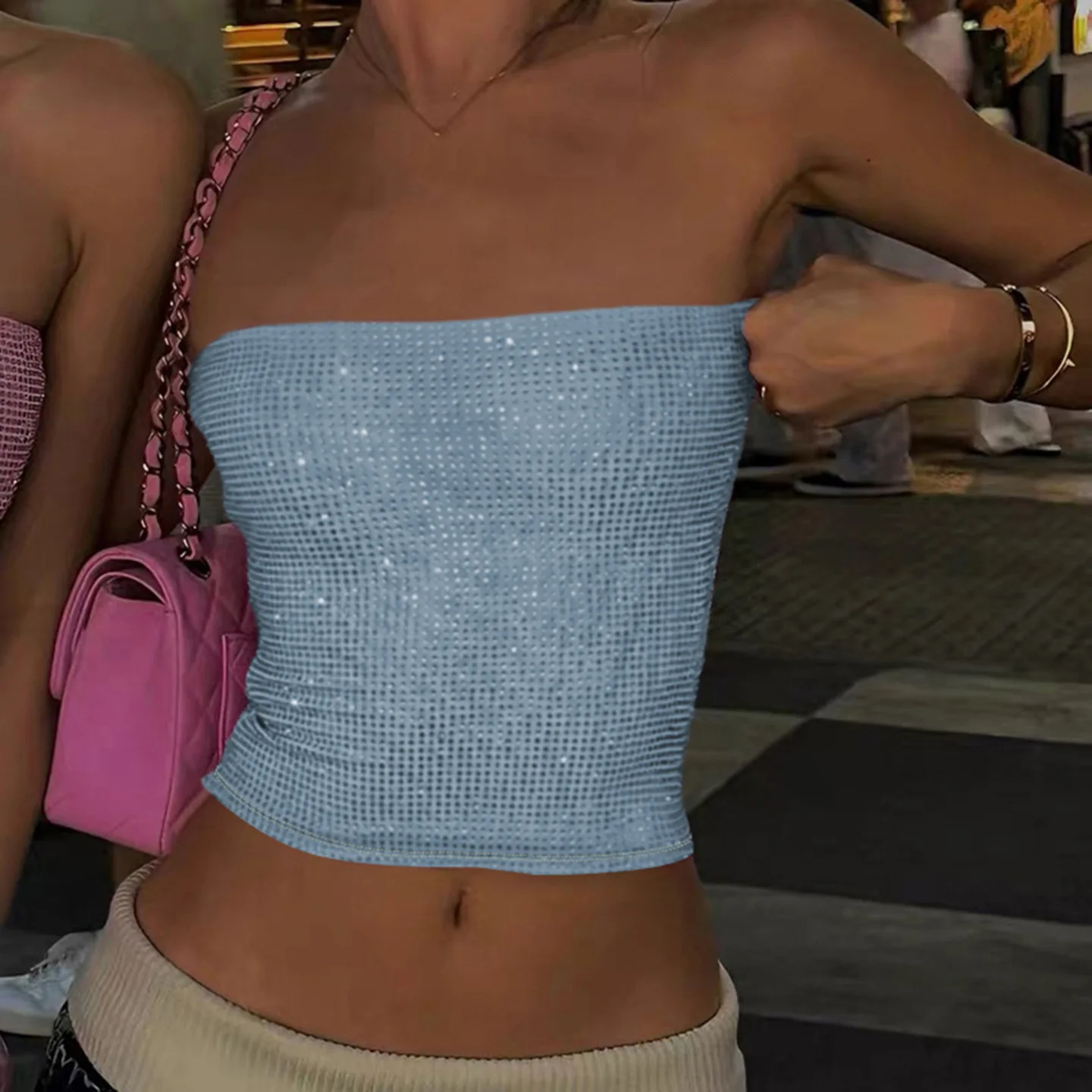 Fashion women's fashion clothing new personality street spicy girl style sexy tube top strapless tight slim vest Y2k Style