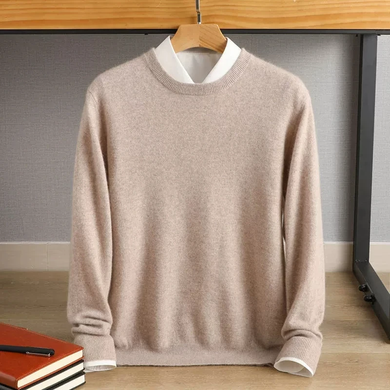 Autunno Inverno Uomo Maglioni morbidi Stile classico di base Business Casual Pullover lavorato a maglia 100% lana Top Maschile Allentato O-Collo Maglione