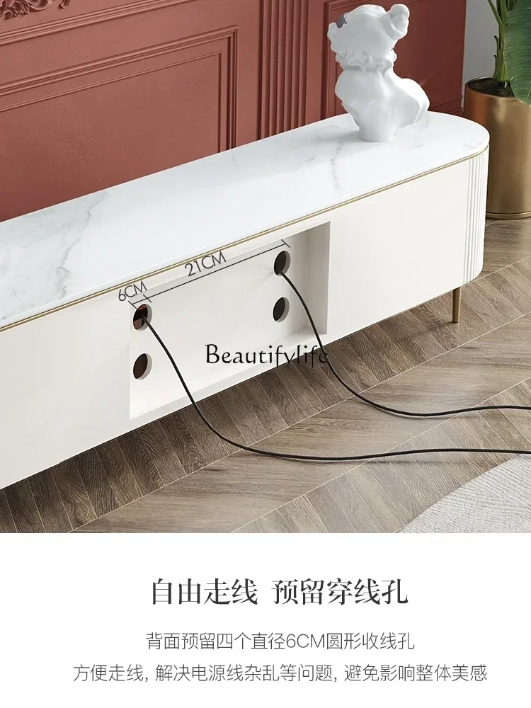 yj58 Combinazione di mobili TV con lastra di roccia di lusso francese leggera e semplice mobile TV in legno massello per soggiorno moderno