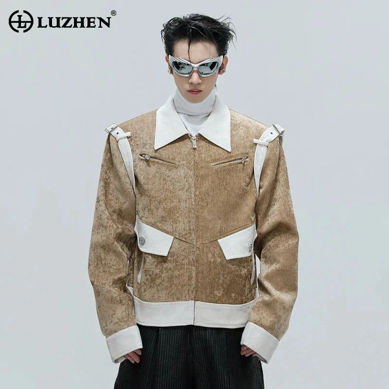 LUZHEN Original Niche Color Contrast Splicing Design Pockets Decorate Casual Jacket Men's 2025 High Quality Street Coat JY4803