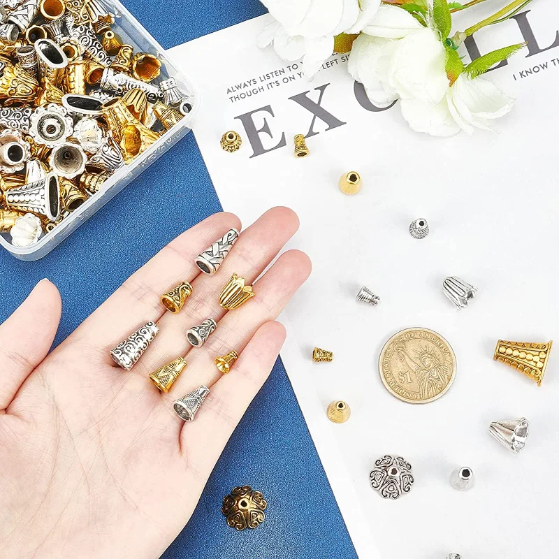 10-100PC Alloy Tassel Ends Cap Bead Cone Spacer Bead Caps Cover Thread Ends for Earring Necklace Jewellry DIY Craft Making