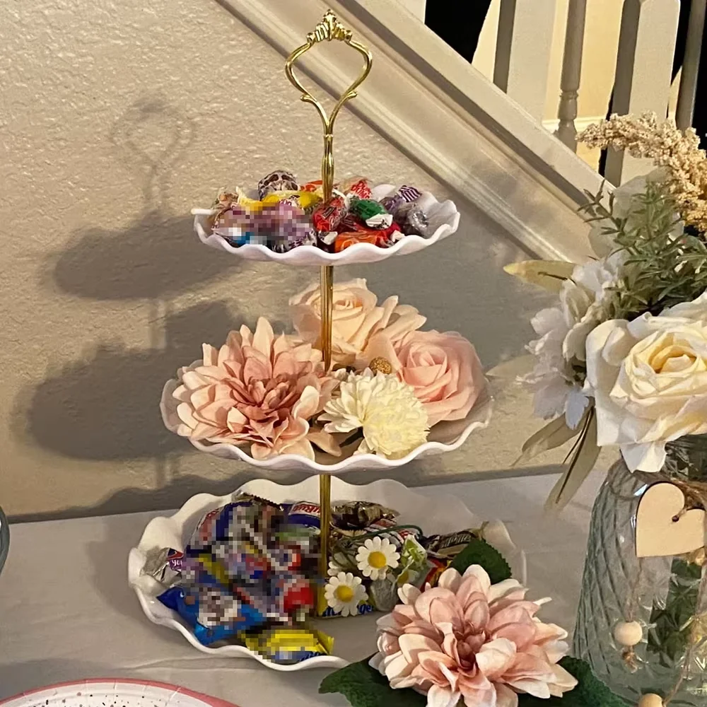 3 الطبقة الحلوى كب كيك حامل الأبيض الوردي كعكة حامل كأس كعكة حامل برج عيد ميلاد حفل زفاف ديكور الكوكيز الحلويات العرض #4