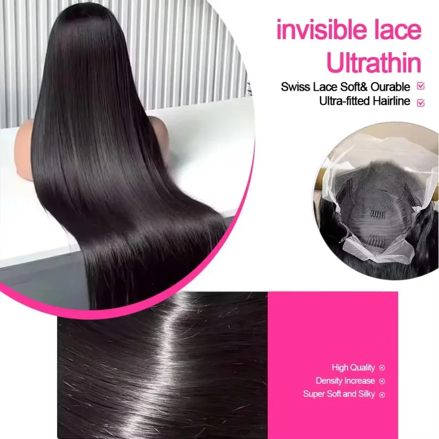 200% 13x4 13x6 HD Transparent Lace Frontal Wig Brazilian Pre Plucked With Baby Hair 5x5 Lace Closure Wig Bone Straight Hair image 5