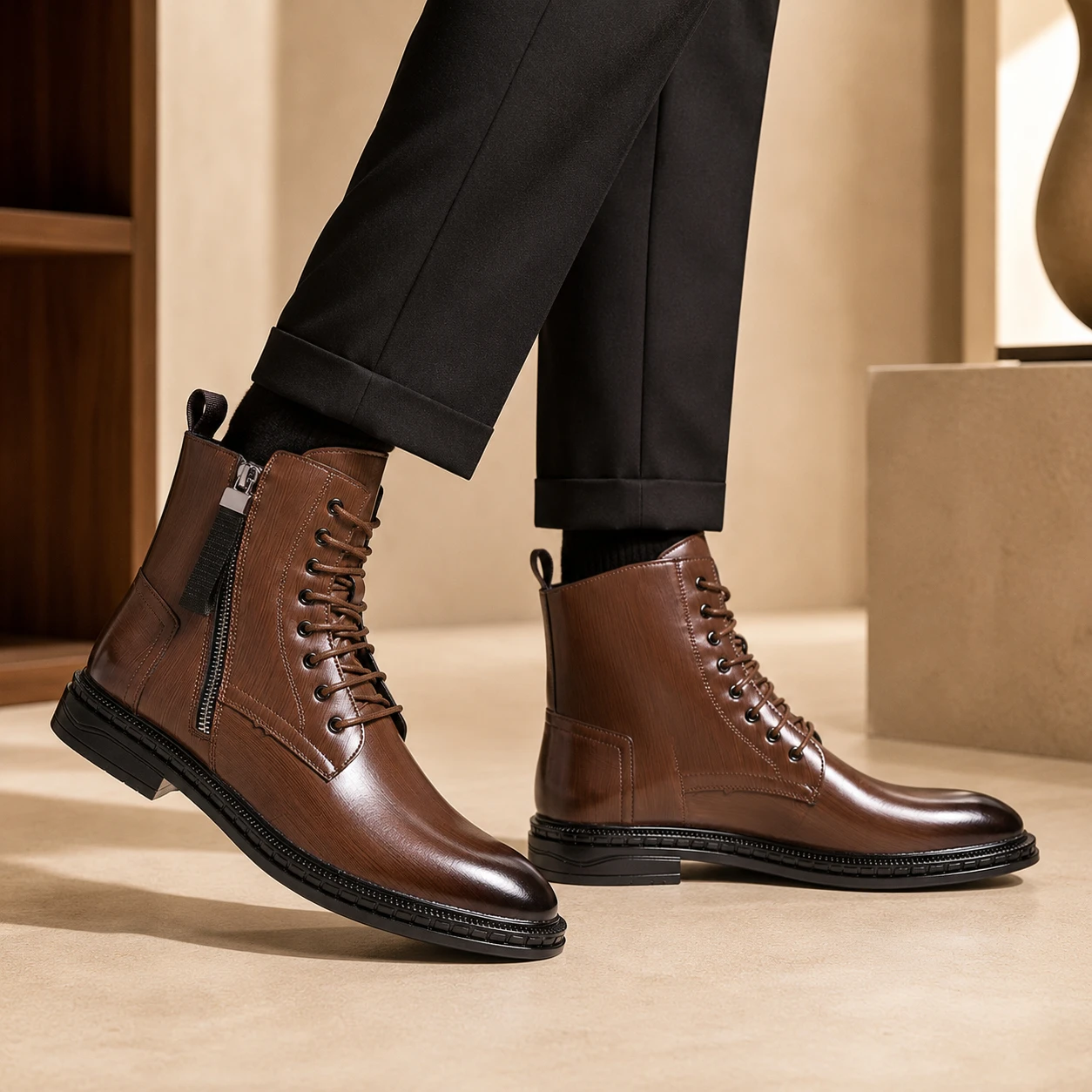 Mens Fashion Combat Boots - Fashion Classic Men's High Top Motorcycle